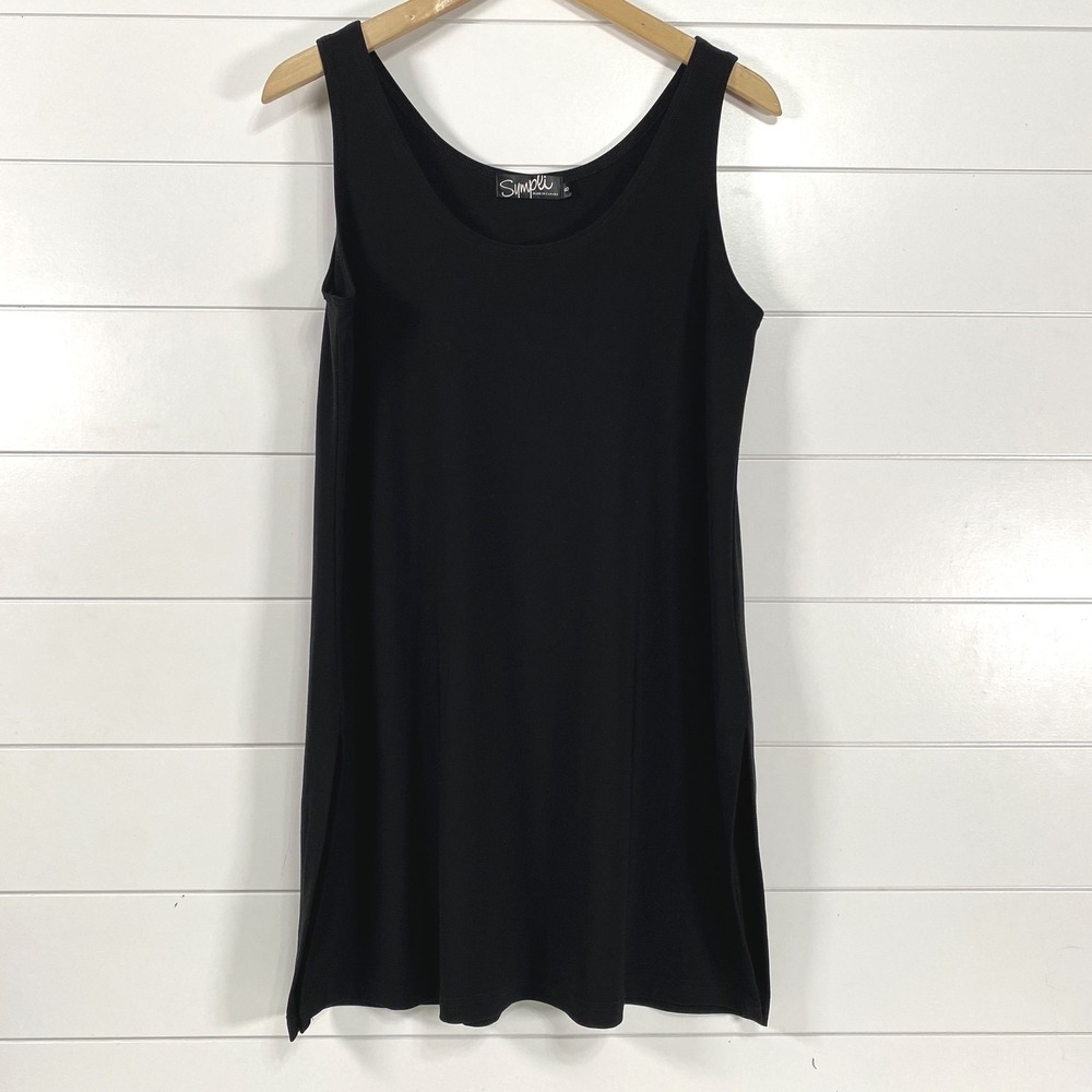 Sympli Dress Womens 8 Black Sleeveless Tank Midi Made Canada Stretch Classic